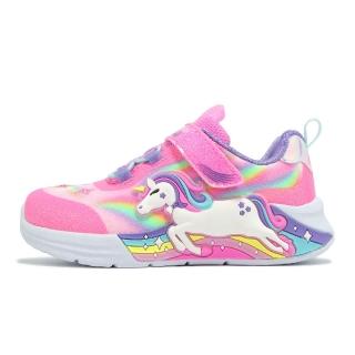 【SKECHERS】兒童燈鞋 S Lights-Unicorn Chaser 小童 粉 魔鬼氈 獨角獸 發光 閃燈 童鞋(302298-NPKMT)