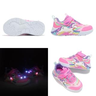 【SKECHERS】兒童燈鞋 S Lights-Unicorn Chaser 小童 粉 魔鬼氈 獨角獸 發光 閃燈 童鞋(302298-NPKMT)