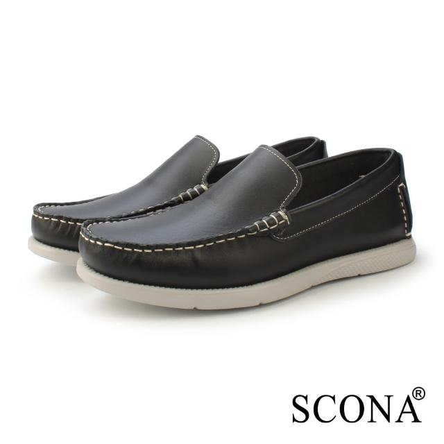 【SCONA 蘇格南】全真皮 輕量休閒樂福鞋(黑色 1299-1)