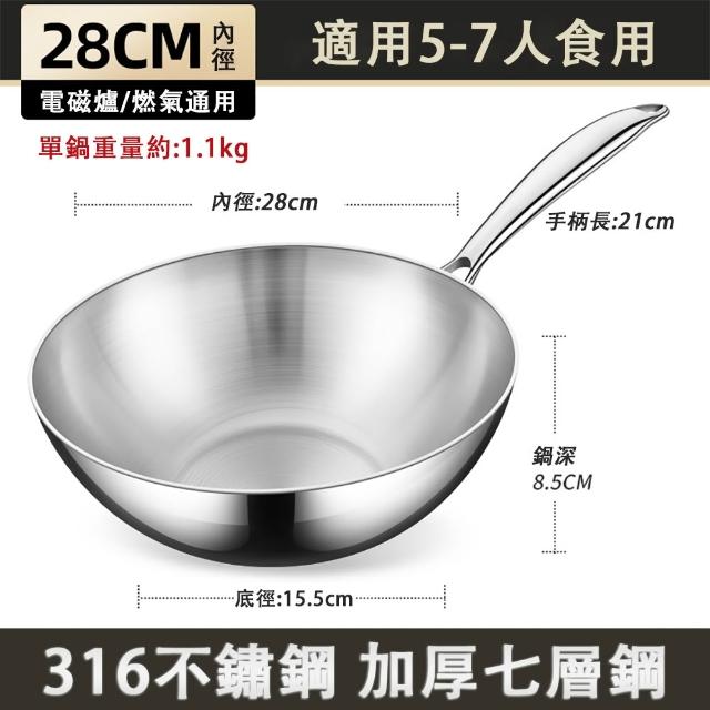 【銘利萊】316不鏽鋼炒鍋 七層複合鋼 炒菜鍋 煎炒鍋 26-28cm無塗層鍋 不鏽鋼鍋 電磁爐通用款