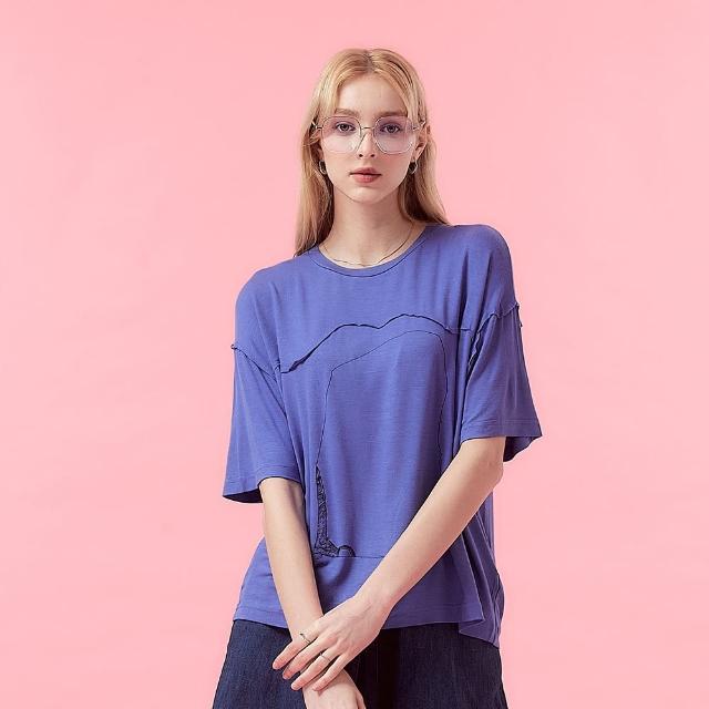 【ICHE 衣哲】Cop.Copine法式簡約手繪印花落肩造型上衣