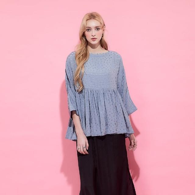 【ICHE 衣哲】Cop.Copine法式花卉圖案嫘縈荷葉邊七分袖上衣