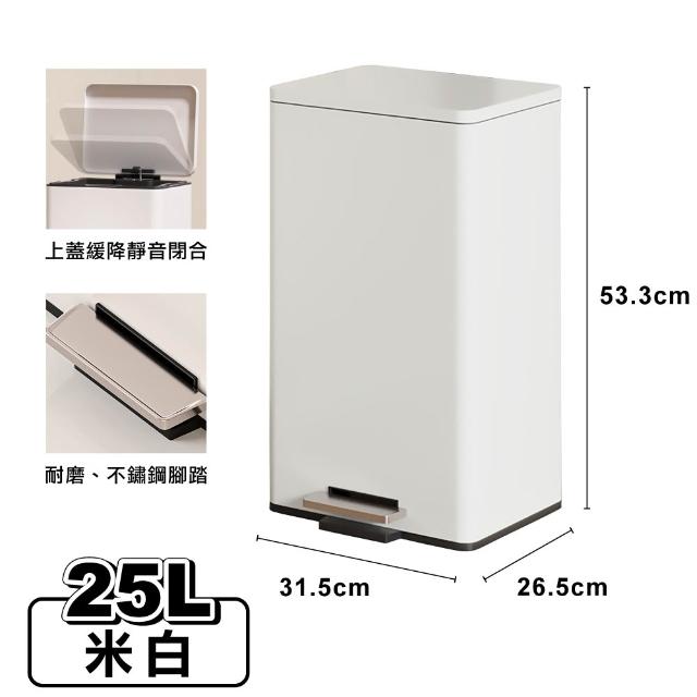 【ONE HOUSE】格拉斯高質感靜音緩降 401不鏽鋼垃圾桶-25L 平蓋/弧蓋 任選 1入(踩踏垃圾桶/緩降垃圾桶)