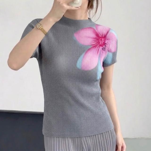 【巴黎精品】三宅風皺褶衣服套裝女上衣長裙高級摺衣彈力女裝顯瘦折衣大碼(T恤印花短袖3色k1ab29)