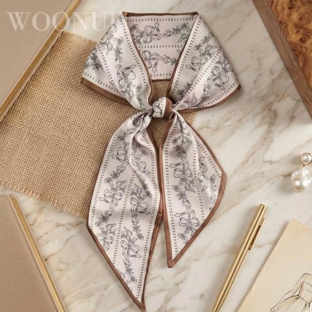 【WOONUE】春夏氣質絲綢質感長絲巾領巾圍巾飄帶綁巾髮帶(送禮母親節老婆媽媽女友閨蜜朋友姐妹禮物)