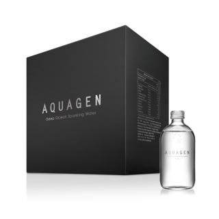【AQUAGEN】無糖零熱量 海洋深層氣泡水/氣泡飲 330mlx24入/箱購(補充礦物質/香檳口感/質感黑箱)