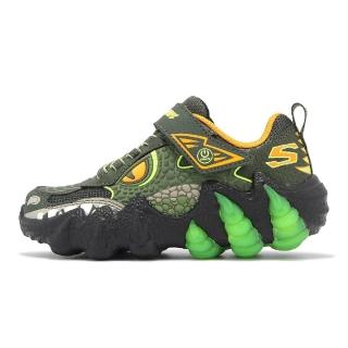 【SKECHERS】休閒鞋 S Lights 2.0 大童 綠 橘 暴龍燈鞋 魔鬼氈 發光 童鞋(400121-LOLV)