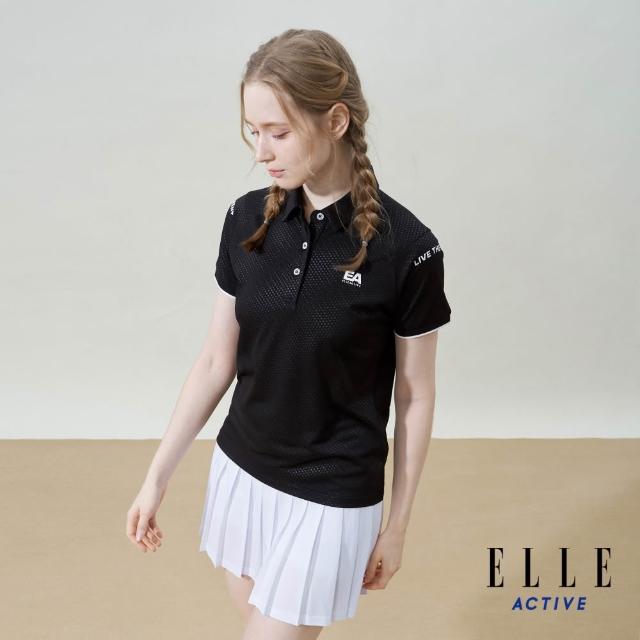 【ELLE ACTIVE】女款 休閒剪接短袖POLO衫-黑色(EA25S2W1104-99)