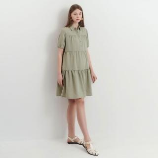 【mamaway 媽媽餵】襯衫領蛋糕裙孕哺洋裝(孕婦裝 哺乳洋裝 哺乳衣)