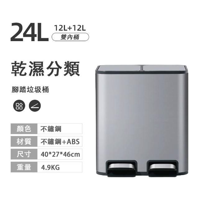 【佳美多】垃圾桶 家用 廚房 幹濕分離垃圾桶 不鏽鋼 腳踏 客廳帶蓋 雙桶 腳踩大號衛生桶 (雙桶雙蓋)