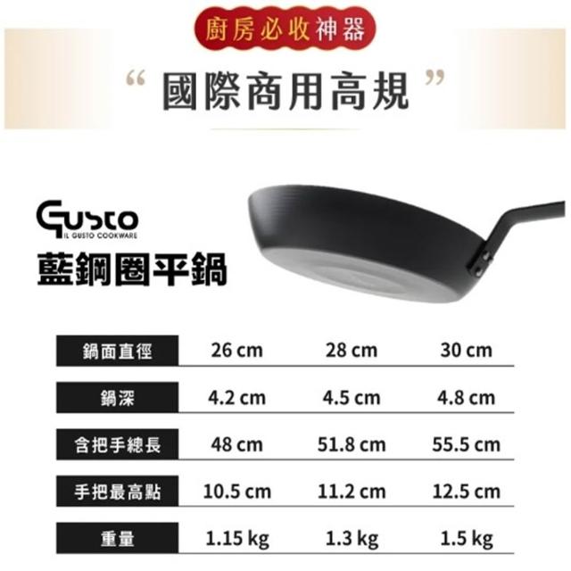 【GUSTO】藍鋼雙圈鐵鍋|平底鍋28cm(GUSTO3.0免開鍋)