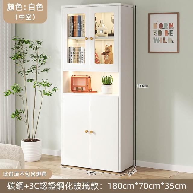 【慢慢家居】專人組裝-雙門款全碳鋼超耐重現代簡約收納櫃(展示櫃 書櫃 泡泡瑪特 儲物櫃 鋼化玻璃門)