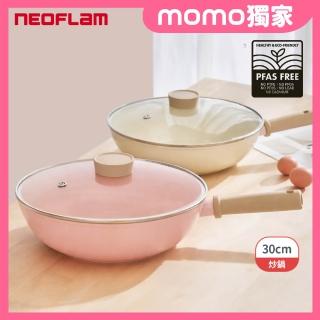 【NEOFLAM】momo獨家Cappu卡布系列陶瓷塗層炒鍋30公分+玻璃蓋(IH爐可用鍋/非鐵氟龍不沾塗層)
