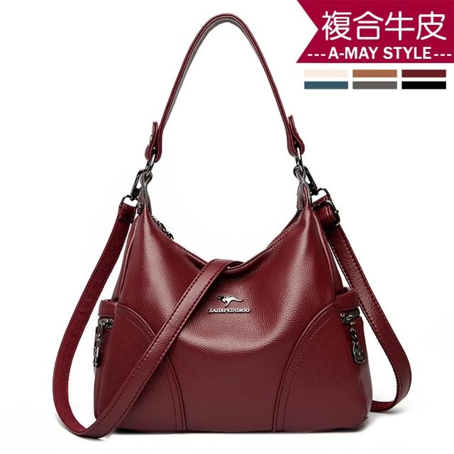 【Amay Style 艾美時尚】真皮女包 側背包 斜背包 大容量時髦拼接造型牛皮手提肩背包(6色.預購)