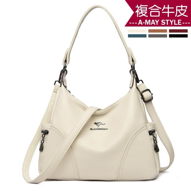 【Amay Style 艾美時尚】真皮女包 側背包 斜背包 大容量時髦拼接造型牛皮手提肩背包(6色.預購)