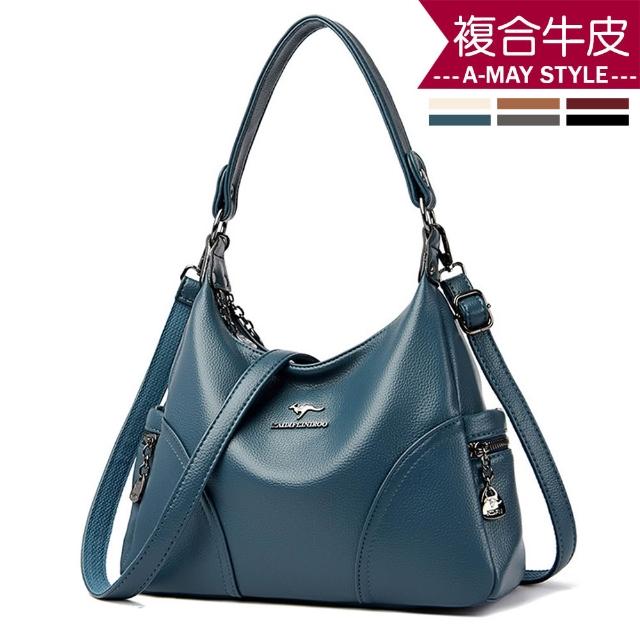 【Amay Style 艾美時尚】真皮女包 側背包 斜背包 大容量時髦拼接造型牛皮手提肩背包(6色.預購)