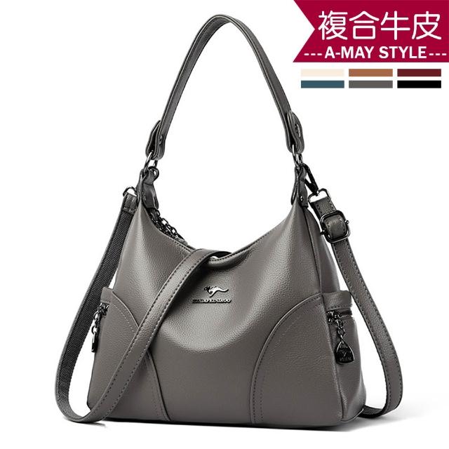 【Amay Style 艾美時尚】真皮女包 側背包 斜背包 大容量時髦拼接造型牛皮手提肩背包(6色.預購)