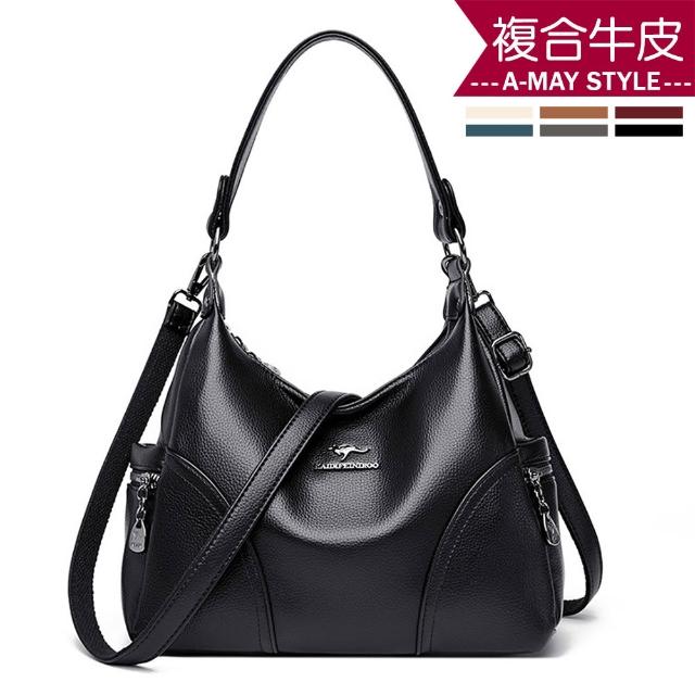 【Amay Style 艾美時尚】真皮女包 側背包 斜背包 大容量時髦拼接造型牛皮手提肩背包(6色.預購)