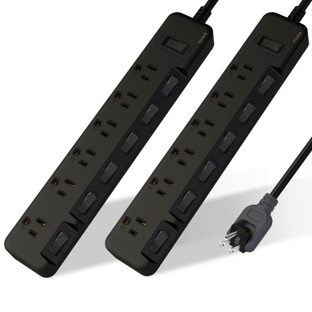 【iPlus+ 保護傘】7切6座3P延長線2.7M-黑傘消光系列(買一送一.顏色任選)