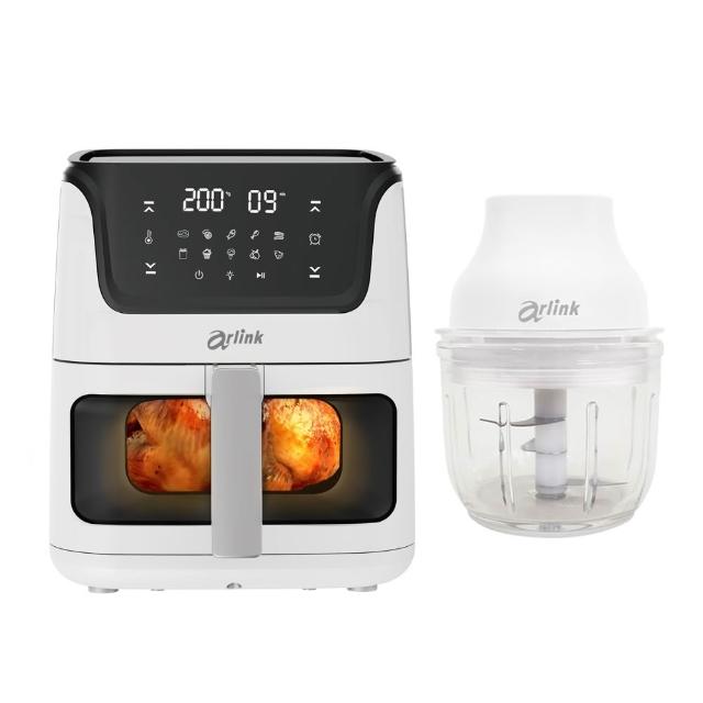 【Arlink】黑白大廚 液晶觸控6L透視氣炸鍋 AF-808 +鬆搗菜菜籽 電動食物調理機(氣炸鍋/玻璃氣炸鍋)