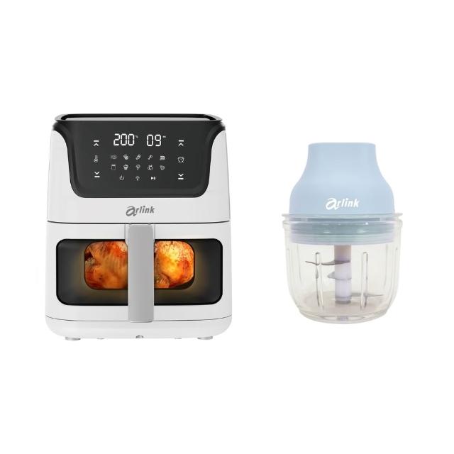 【Arlink】黑白大廚 液晶觸控6L透視氣炸鍋 AF-808 +鬆搗菜菜籽 電動食物調理機(氣炸鍋/玻璃氣炸鍋)