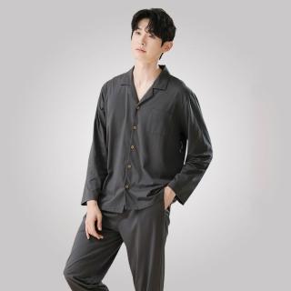 【巴黎精品】長袖睡衣套裝純棉睡衣親膚透氣居家睡衣寬鬆睡褲大碼休閒男裝(男上衣5色n1km16)