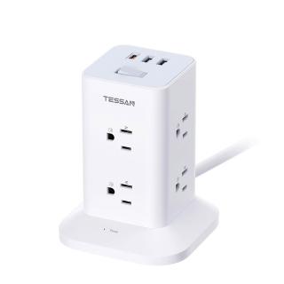 【TESSAN】1開8插3P USB+PD20W立式桌上型延長線(1.8米)