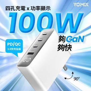 【YOMIX 優迷】100W氮化鎵數據顯示四孔快充充電器(Type-C/USB/筆電快充/豆腐頭/充電頭/I18適用)