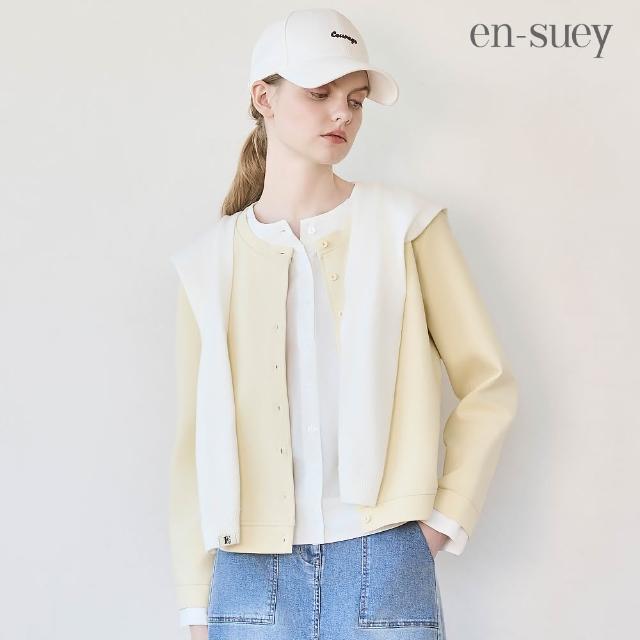 【en-suey 銀穗】網路限定 圓領假兩件太空棉襯衫上衣-女