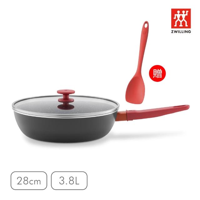 【ZWILLING 德國雙人】NOW PLUS Ⅱ 黑曜鍋2.0不沾鍋深煎鍋28cm-2色任選/附矽膠鏟(德國雙人牌集團官方直營)
