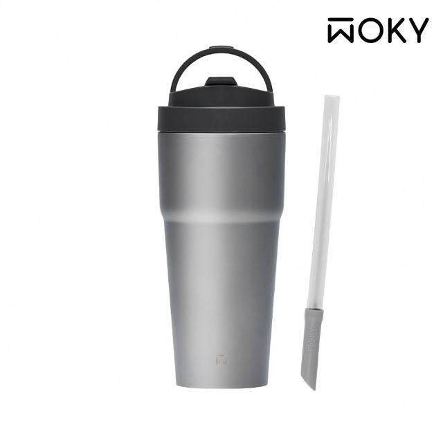 【WOKY 沃廚】Ti純鈦渾圓杯770ml-附彈跳粗吸管(鈦杯/隨行杯/吸管杯/飲料杯/保溫杯/保溫瓶)