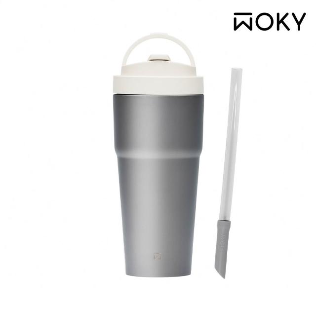 【WOKY 沃廚】Ti純鈦渾圓杯770ml-附彈跳粗吸管(鈦杯/隨行杯/吸管杯/飲料杯/保溫杯/保溫瓶)