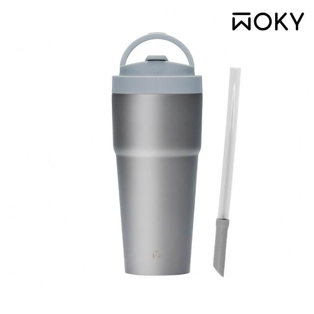 【WOKY 沃廚】Ti純鈦渾圓杯770ml-附彈跳粗吸管(鈦杯/隨行杯/吸管杯/飲料杯/保溫杯/保溫瓶)