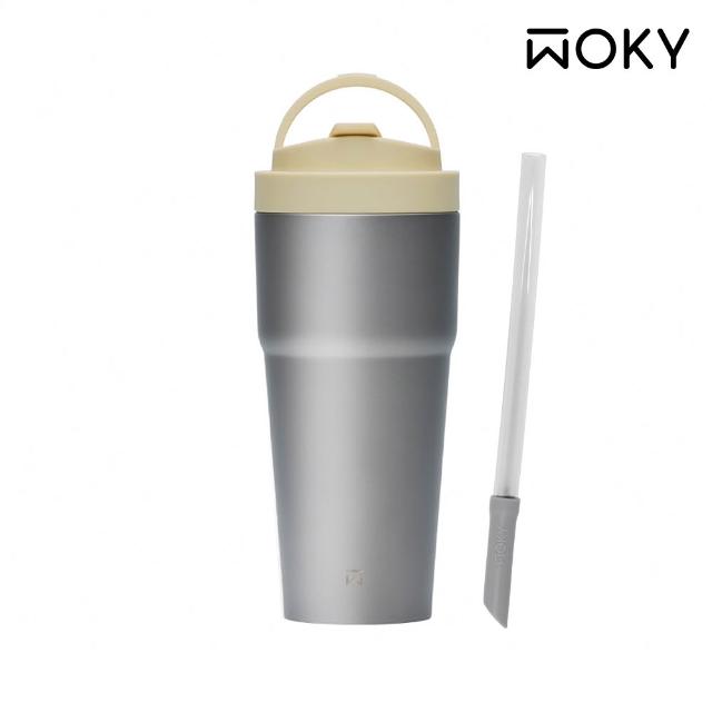 【WOKY 沃廚】Ti純鈦渾圓杯770ml-附彈跳粗吸管(鈦杯/隨行杯/吸管杯/飲料杯/保溫杯/保溫瓶)