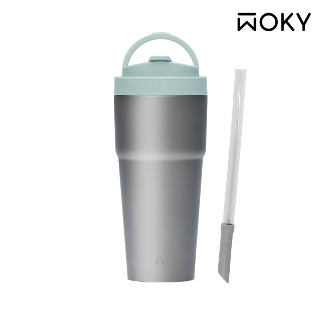 【WOKY 沃廚】Ti純鈦渾圓杯770ml-附彈跳粗吸管(鈦杯/隨行杯/吸管杯/飲料杯/保溫杯/保溫瓶)