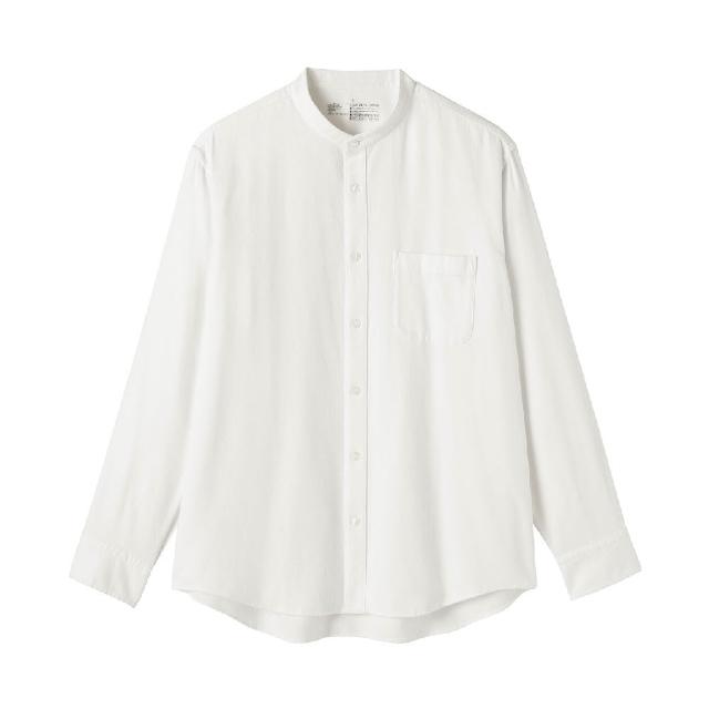【MUJI 無印良品】男雙面起毛法蘭絨立領長袖襯衫(柔白/卡其/深藍/棕色/淺綠格紋/藍格紋/暗藍直紋/淺棕直紋)