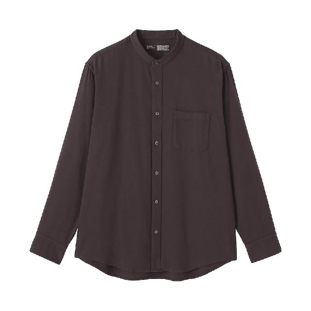 【MUJI 無印良品】男雙面起毛法蘭絨立領長袖襯衫(柔白/卡其/深藍/棕色/淺綠格紋/藍格紋/暗藍直紋/淺棕直紋)