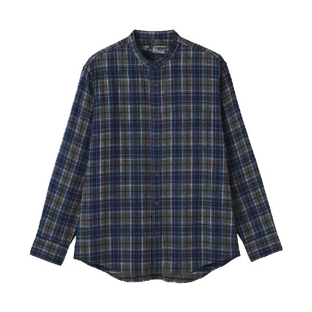 【MUJI 無印良品】男雙面起毛法蘭絨立領長袖襯衫(柔白/卡其/深藍/棕色/淺綠格紋/藍格紋/暗藍直紋/淺棕直紋)