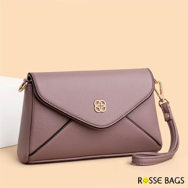 【Rosse Bags】素面簡約質感軟皮手拿包 肩背包 單肩包(黑色／紅色／紫色／卡其色)