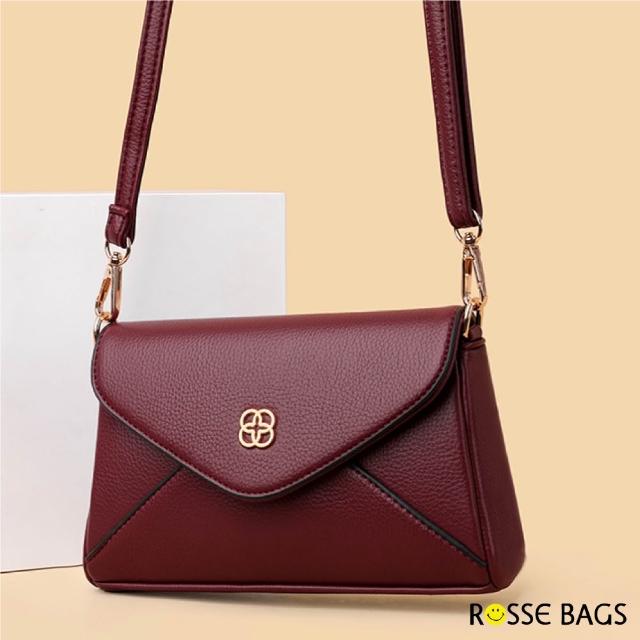 【Rosse Bags】素面簡約質感軟皮手拿包 肩背包 單肩包(黑色／紅色／紫色／卡其色)