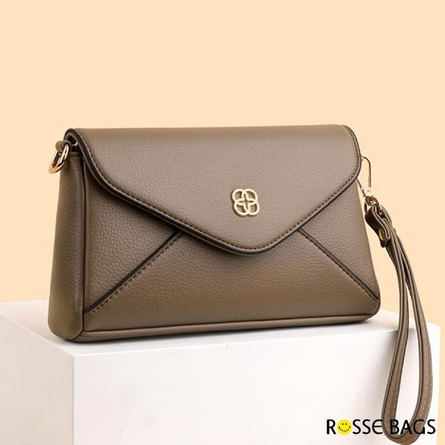 【Rosse Bags】素面簡約質感軟皮手拿包 肩背包 單肩包(黑色／紅色／紫色／卡其色)