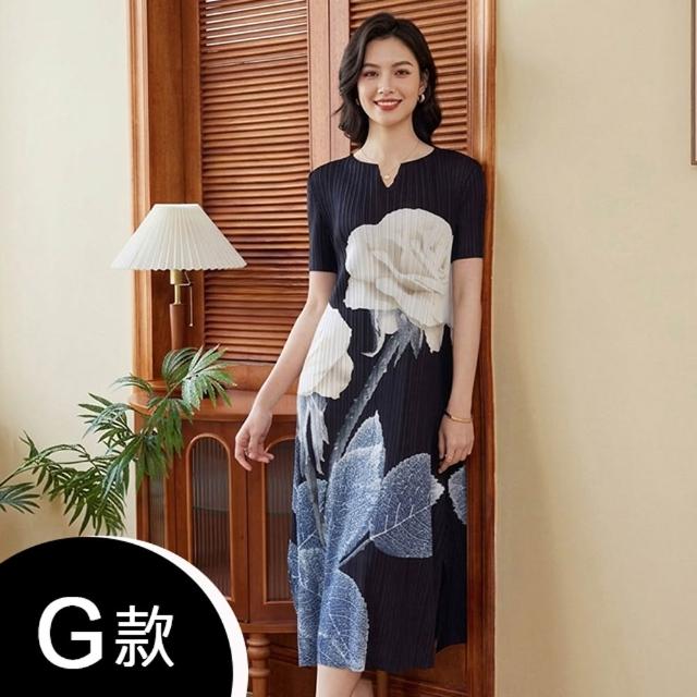 【K.W.】MOMO限定春季新品韓國簡約三宅風輕褶衣洋裝(壓褶 中大尺碼 短袖 輕薄 小香風)
