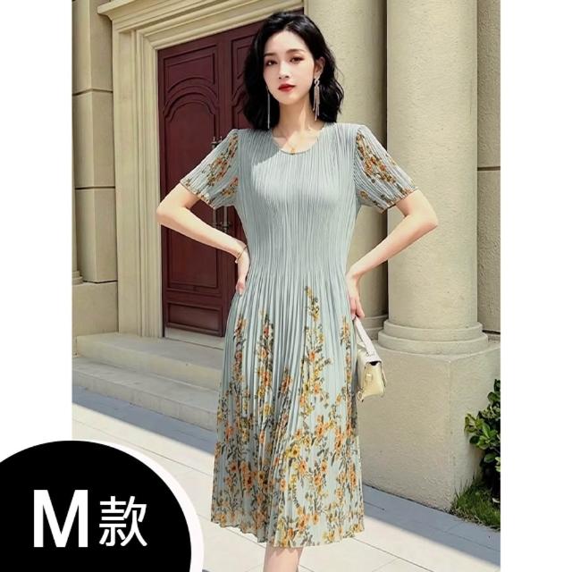 【K.W.】MOMO限定春季新品韓國簡約三宅風輕褶衣洋裝(壓褶 中大尺碼 短袖 輕薄 小香風)