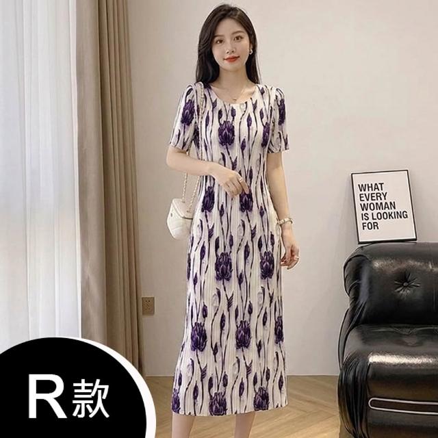 【K.W.】MOMO限定春季新品韓國簡約三宅風輕褶衣洋裝(壓褶 中大尺碼 短袖 輕薄 小香風)