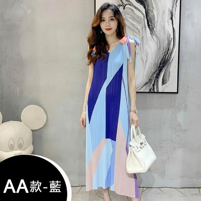 【K.W.】MOMO限定春季新品韓國簡約三宅風輕褶衣洋裝(壓褶 中大尺碼 短袖 輕薄 小香風)