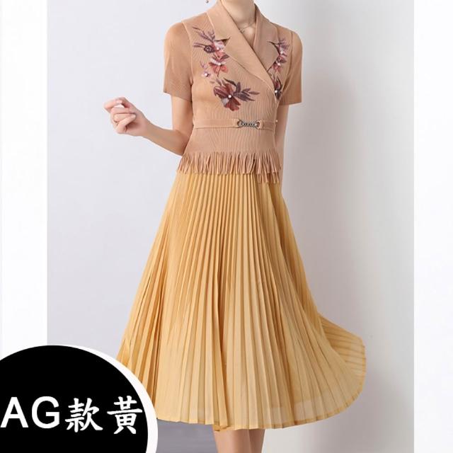 【K.W.】MOMO限定春季新品韓國簡約三宅風輕褶衣洋裝(壓褶 中大尺碼 短袖 輕薄 小香風)