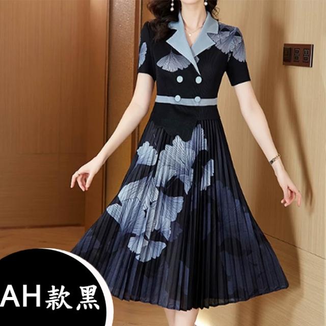 【K.W.】MOMO限定春季新品韓國簡約三宅風輕褶衣洋裝(壓褶 中大尺碼 短袖 輕薄 小香風)