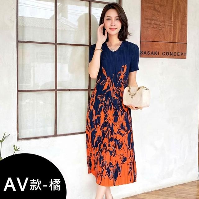 【K.W.】MOMO限定春季新品韓國簡約三宅風輕褶衣洋裝(壓褶 中大尺碼 短袖 輕薄 小香風)