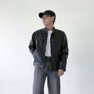 【EDWIN】男裝 AI皮外套(黑色)