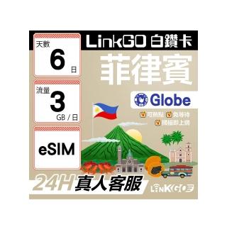 【LINKGO】白鑽卡 菲律賓 eSIM卡 Globe電信 6天上網卡 每日3GB 高速流量(菲律賓網卡 宿霧 巴拉望 馬尼拉)